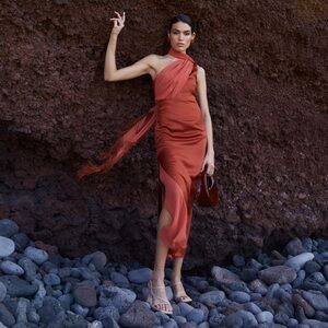 Lady Pipa Casablanca Dress with scarf detail Size Medium Russet Orange